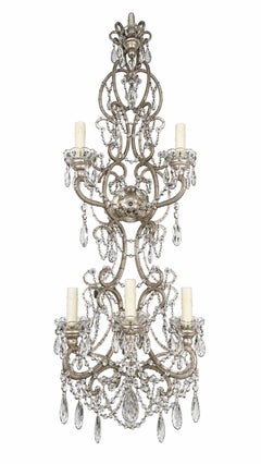 Pair Italian Crystal Beaded Wall Sconces, Mid-20th Century