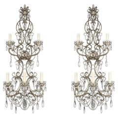 Pair Italian Crystal Beaded Wall Sconces, Mid-20th Century