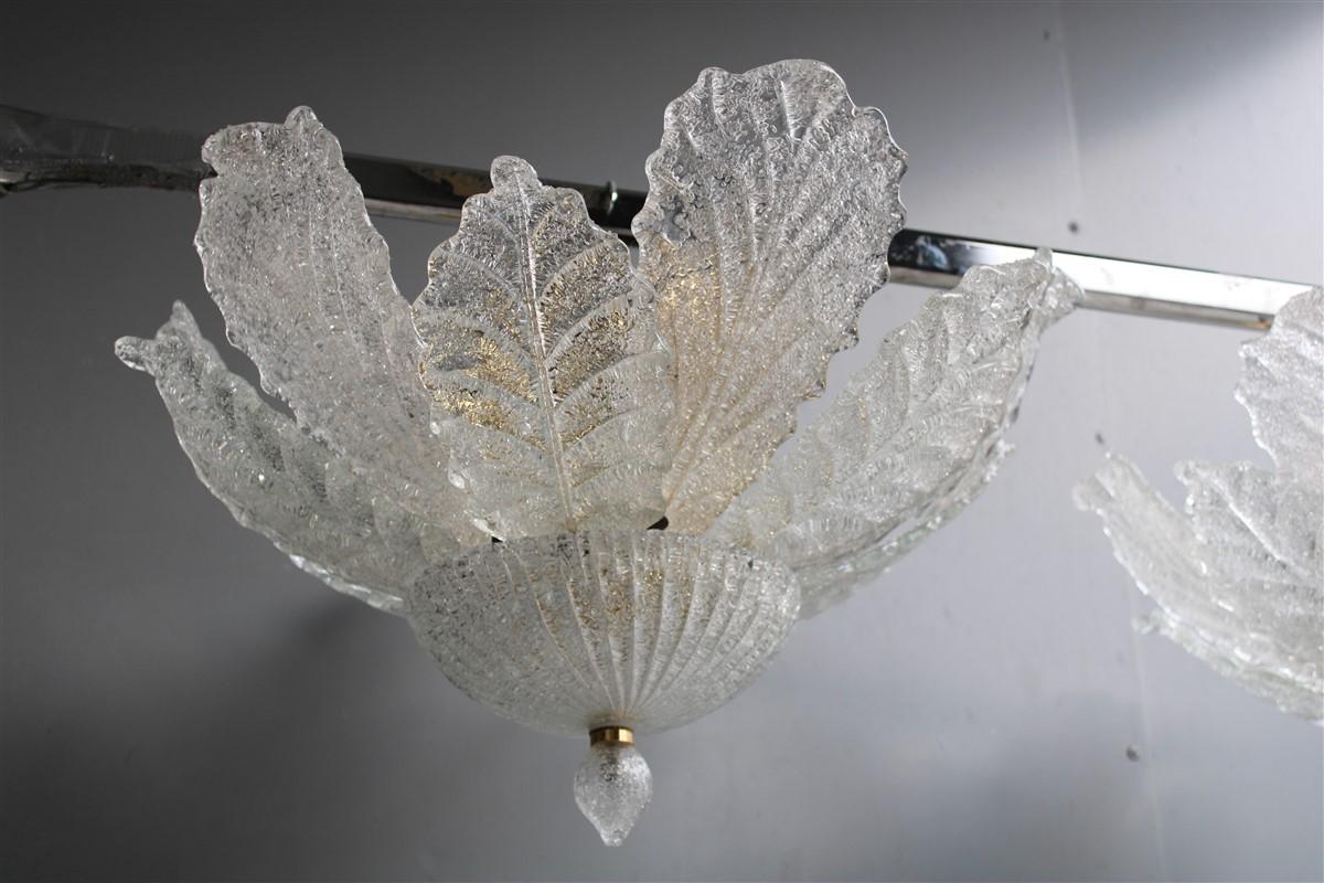 Pair Italian Design Flower Chandelier Murano Glass Gold Structure  6