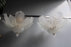 Pair Italian Design Flower Chandelier Murano Glass Gold Structure