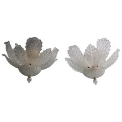 Pair Italian Design Flower Chandelier Murano Glass Gold Structure