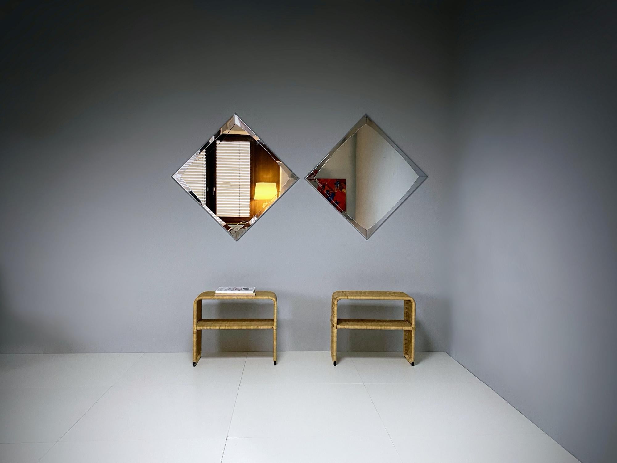 Polished Pair of Italian Designer Midcentury Stainless Steel Wall Mirrors, 1960s, Italy For Sale