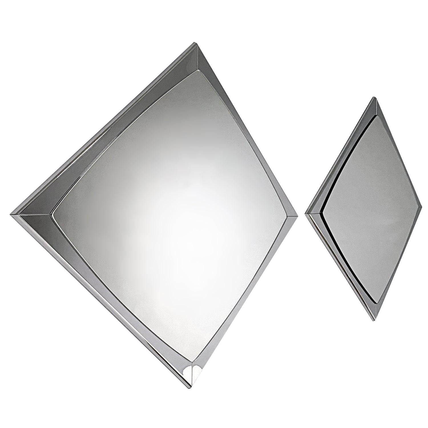 Pair of Italian Designer Midcentury Stainless Steel Wall Mirrors, 1960s, Italy For Sale