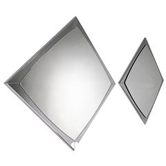 Pair of Italian Designer Midcentury Stainless Steel Wall Mirrors, 1960s, Italy