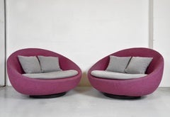 Pair Italian Desiree Divano Lacoon Swivel Couch Loveseat Lounge Chairs Space Age