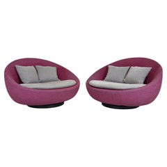 Pair Italian Desiree Divano Lacoon Swivel Couch Loveseat Lounge Chairs Space Age