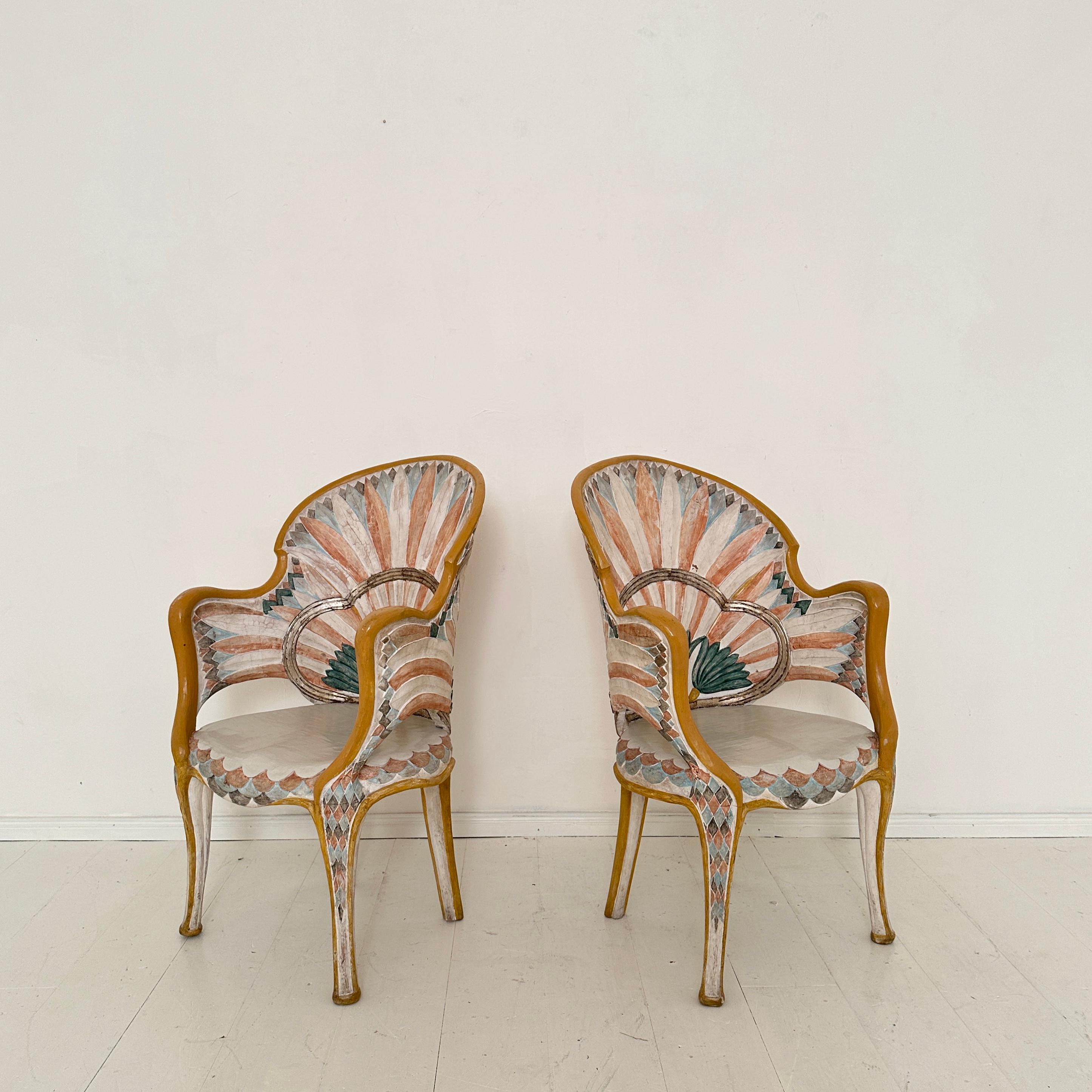 Pair Italian Dining Chairs in the Egyptian Revival, Carved and Painted, 1970s 5
