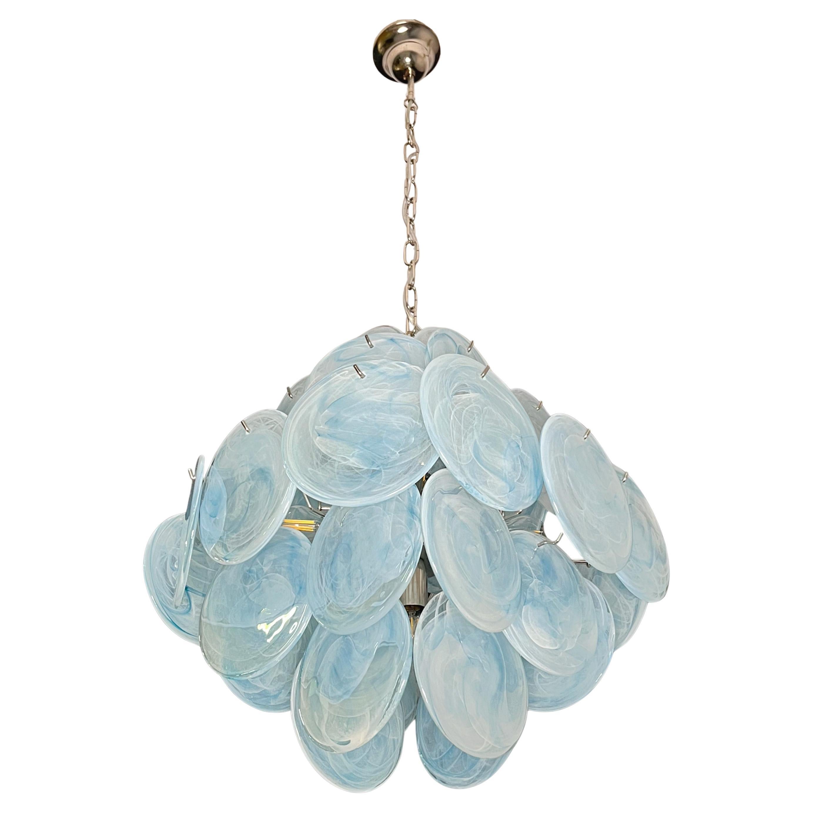 Pair Italian Disc Murano chandeliers For Sale 4