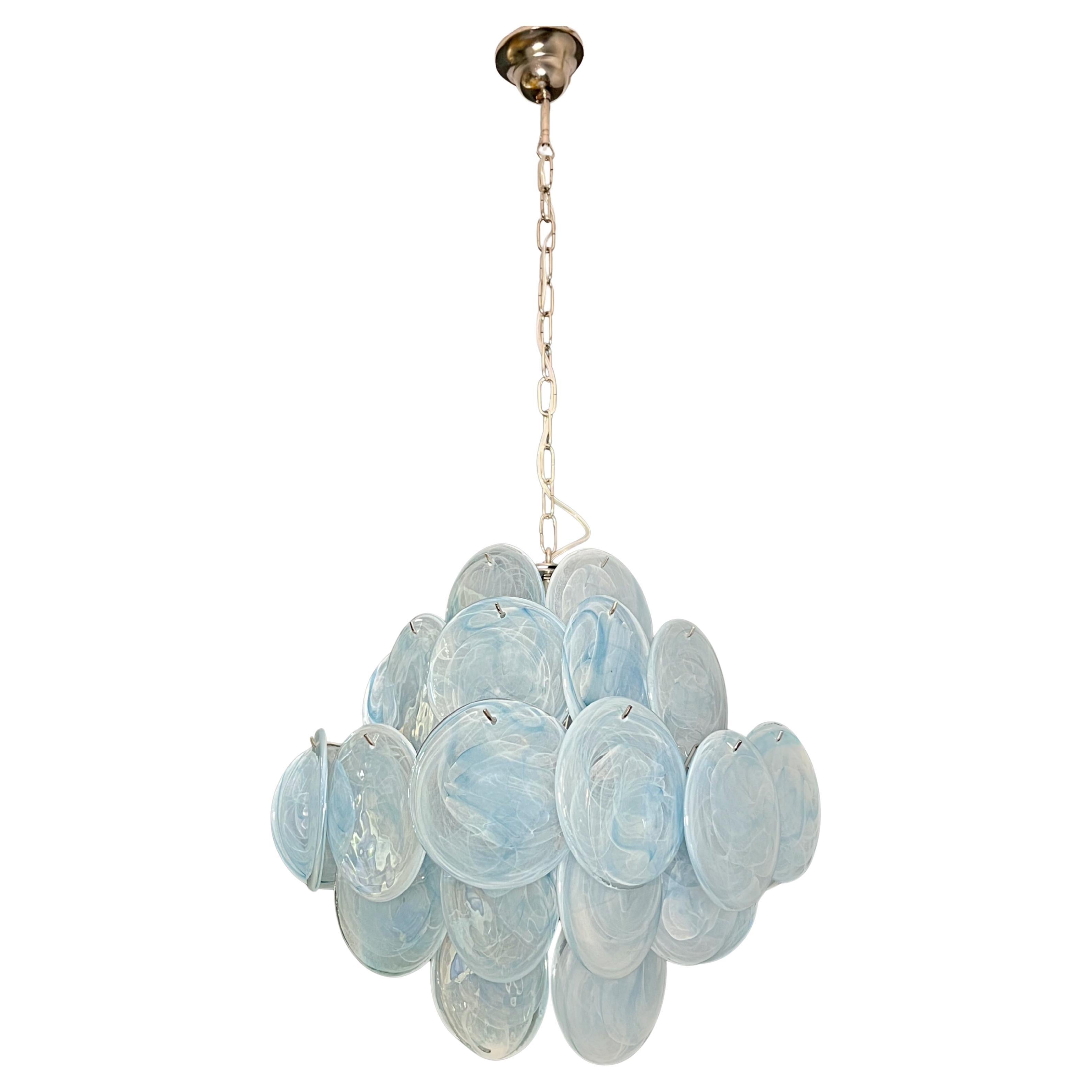 Pair Italian Disc Murano chandeliers For Sale 6