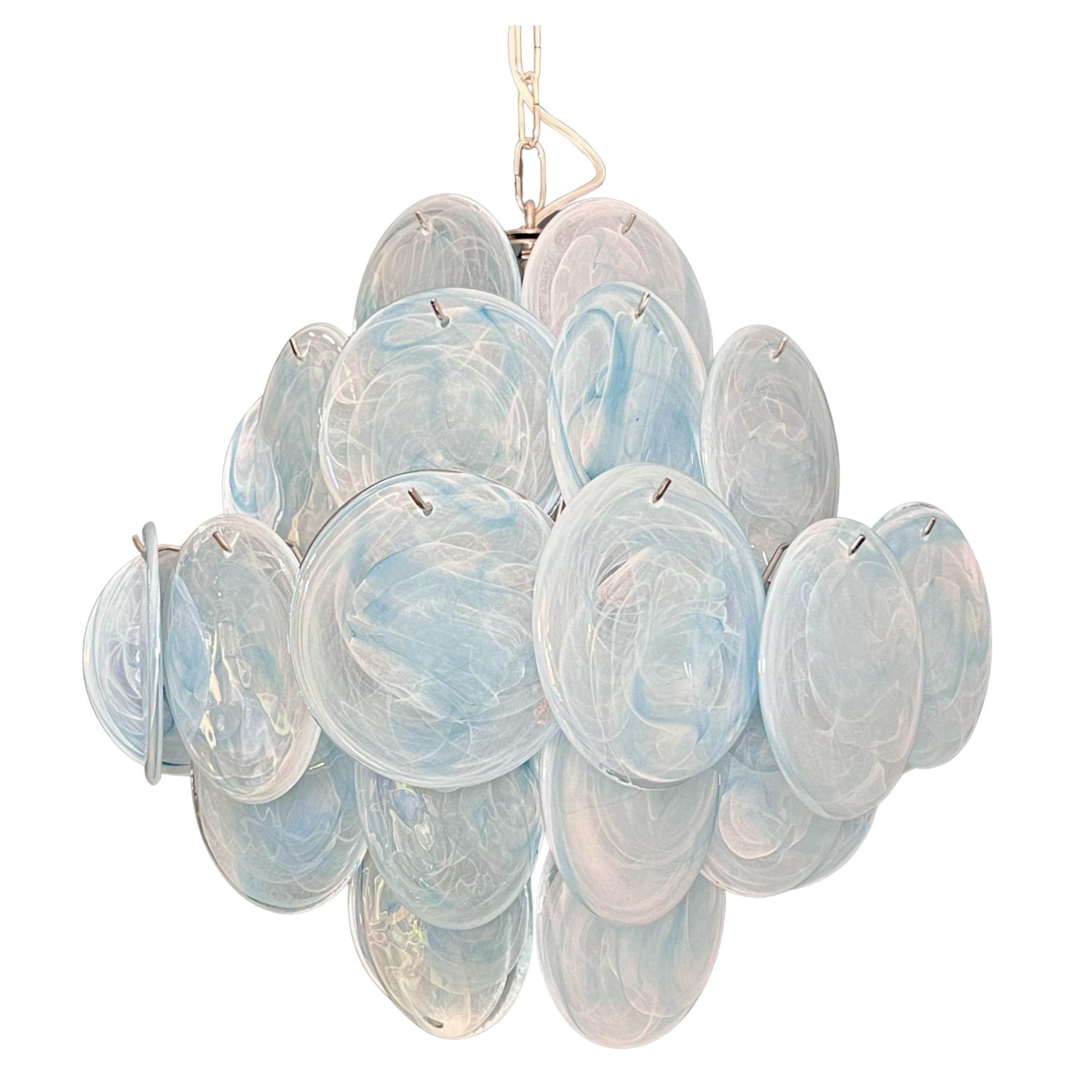 Pair Italian Disc Murano chandeliers For Sale 7