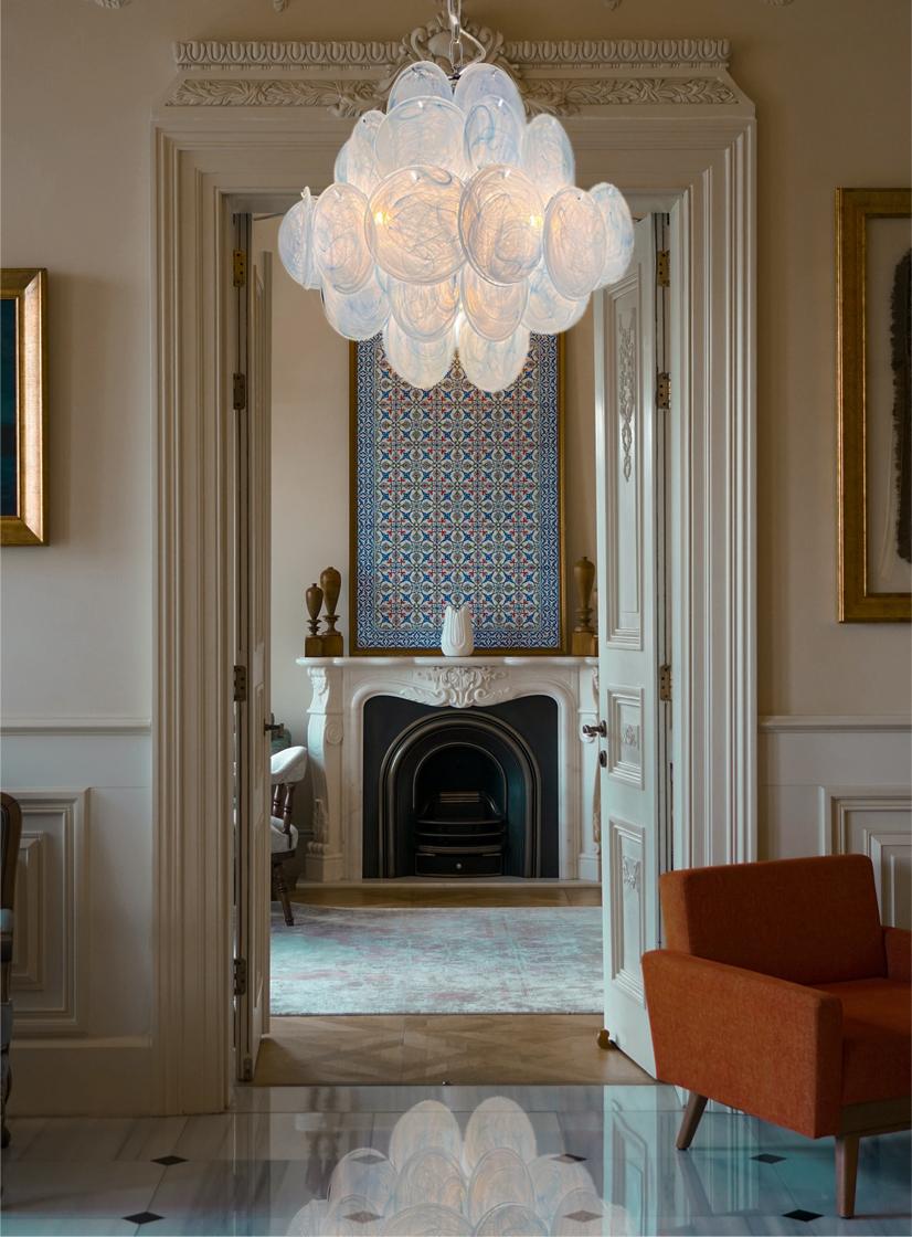 Pair Italian Disc Murano chandeliers For Sale 8