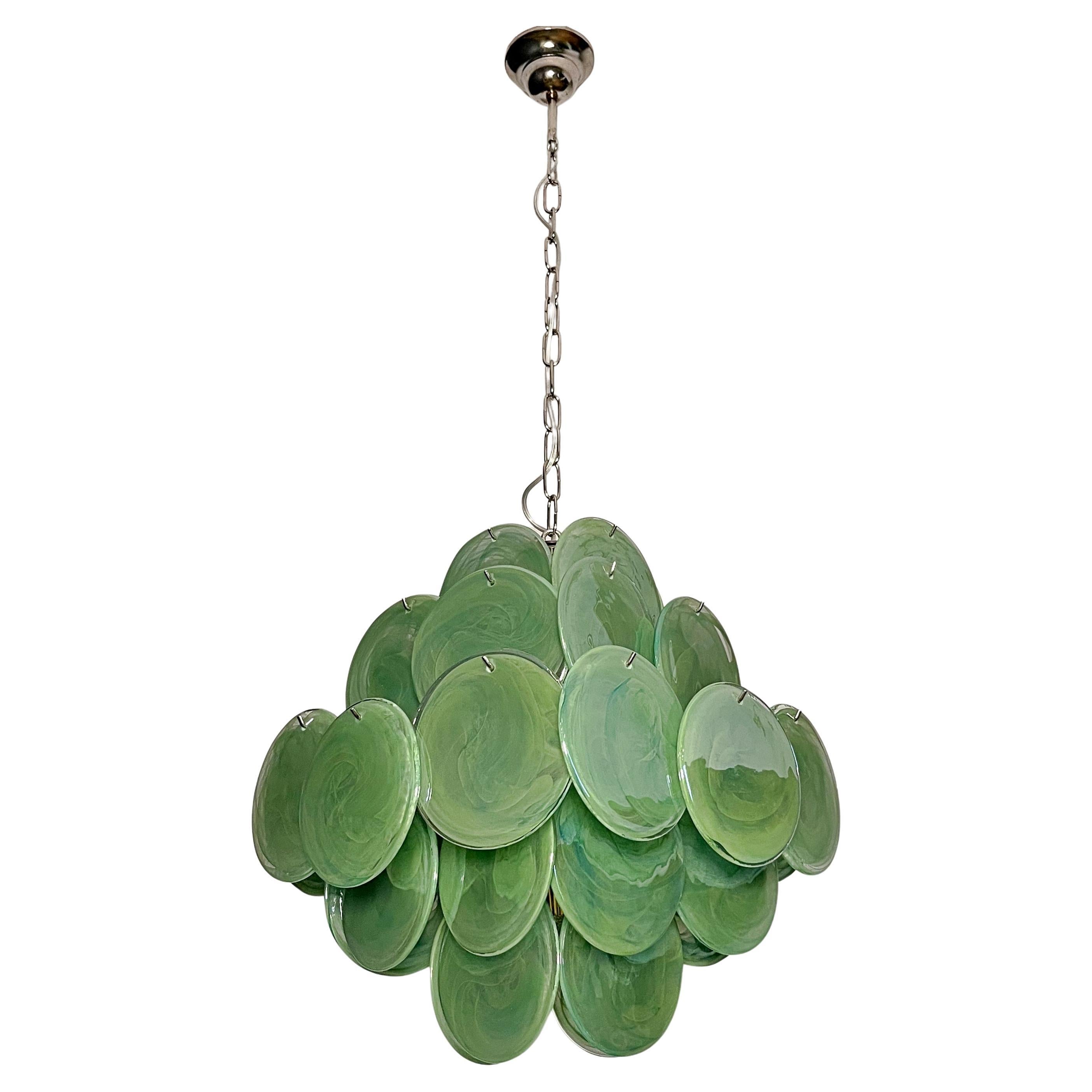 Mid-Century Modern Paire de lustres italiens à disque de Murano en vente