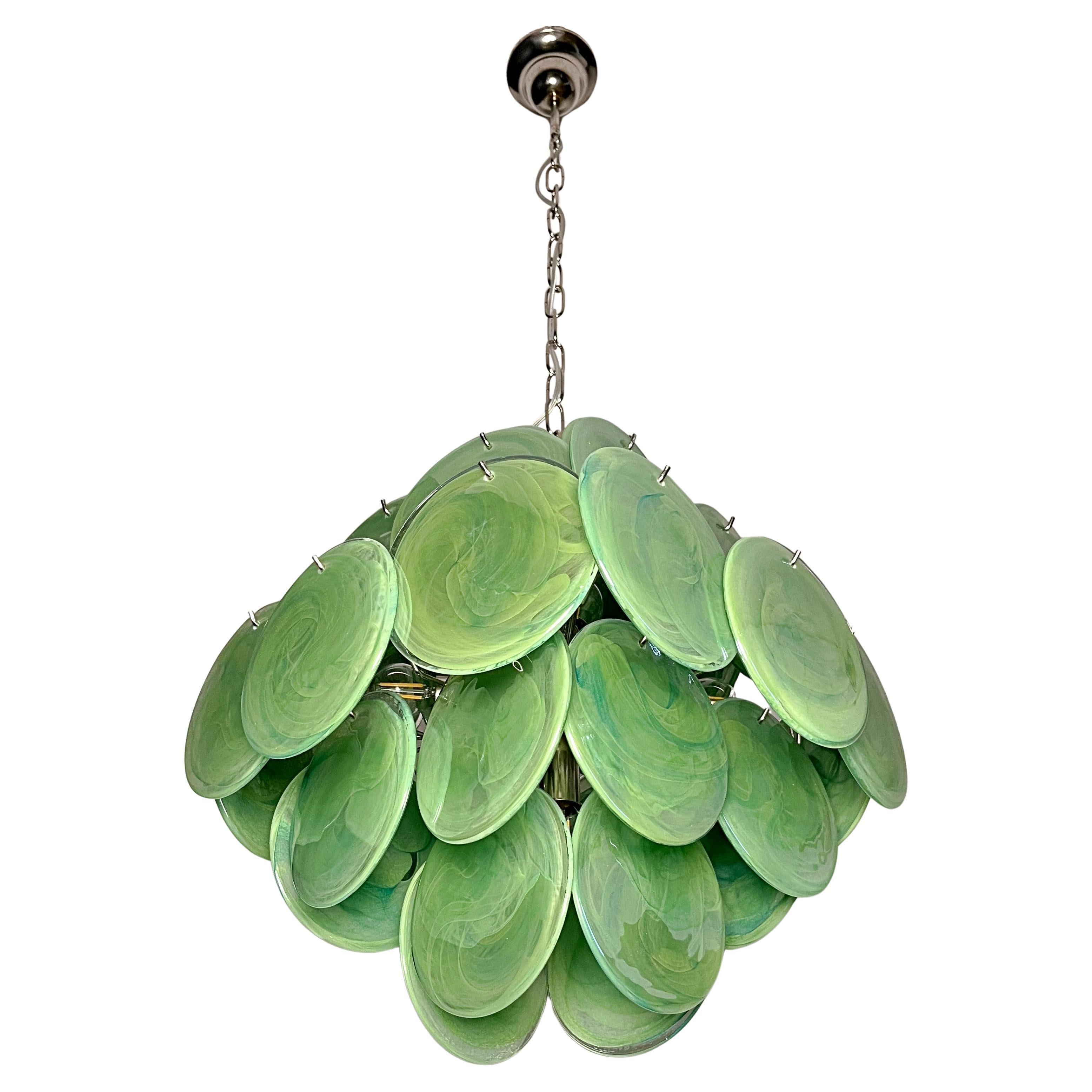 20ième siècle Paire de lustres italiens à disque de Murano en vente