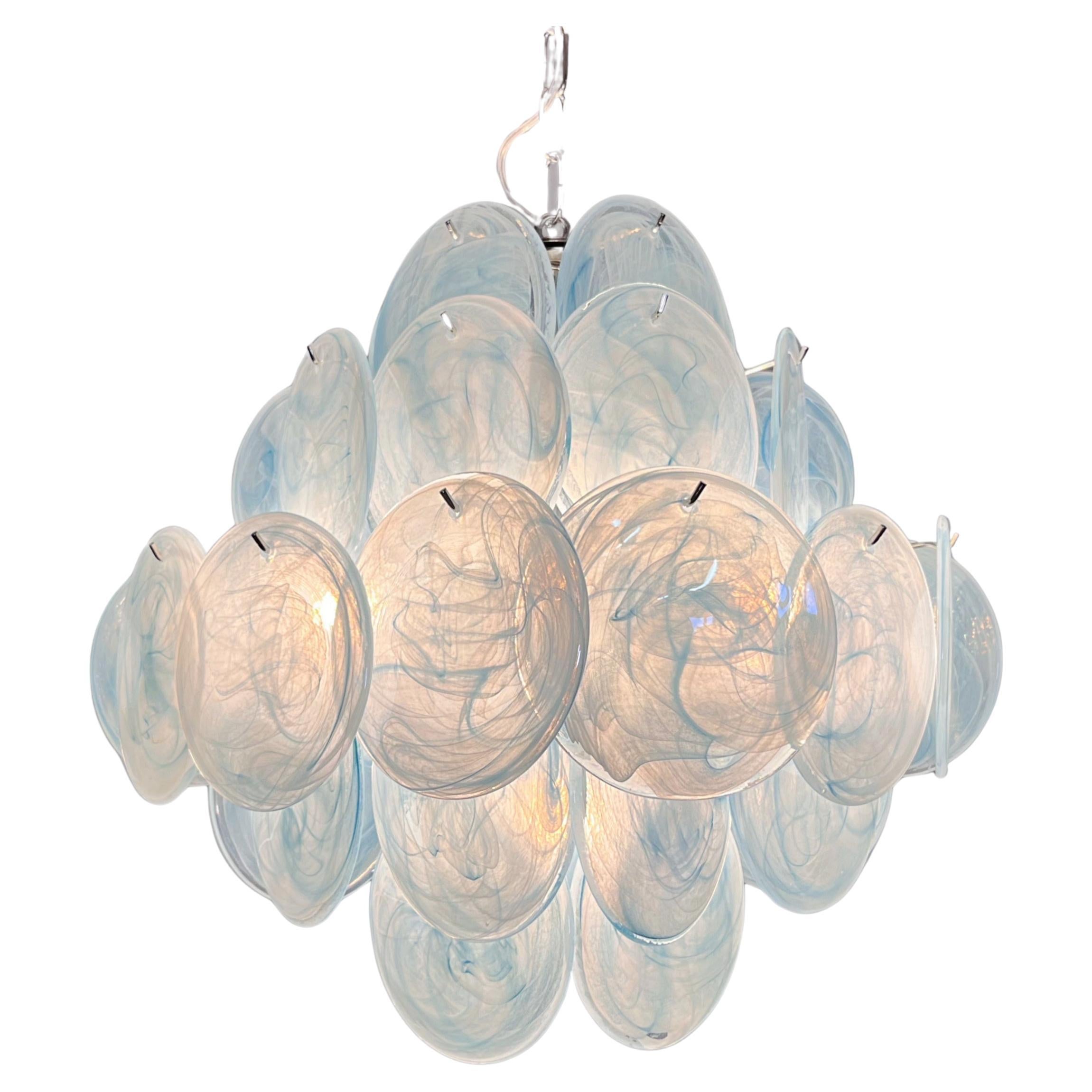 Art Glass Pair Italian Disc Murano chandeliers For Sale