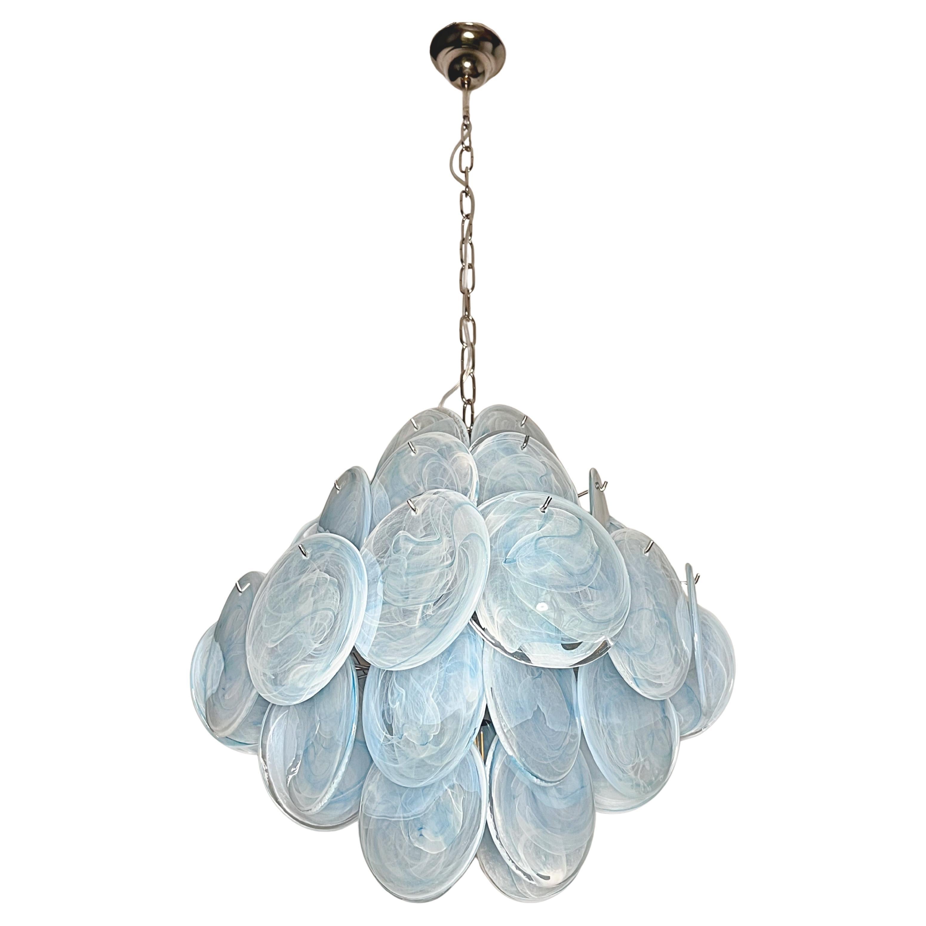 Pair Italian Disc Murano chandeliers For Sale 1