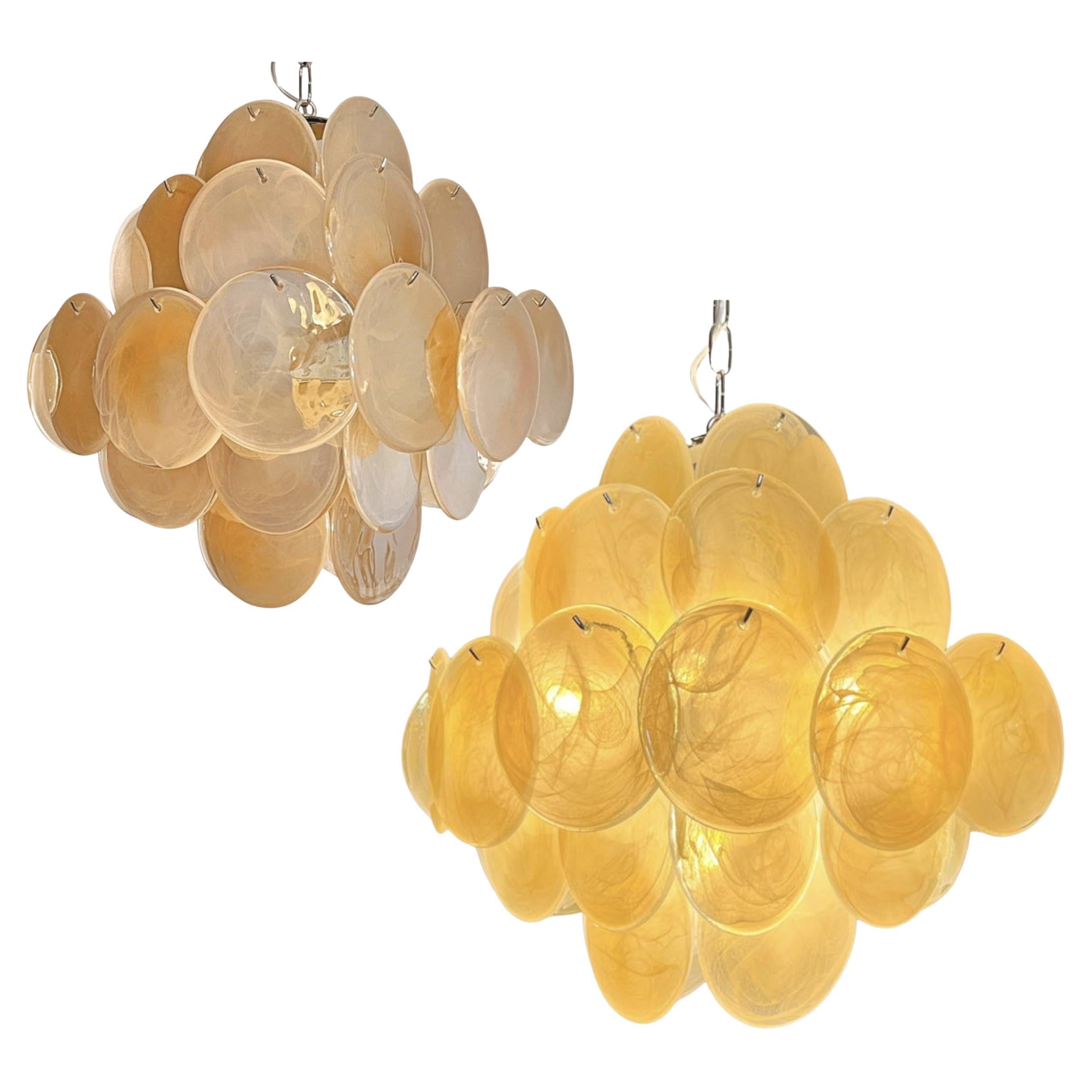 Pair Italian Disc Murano chandeliers