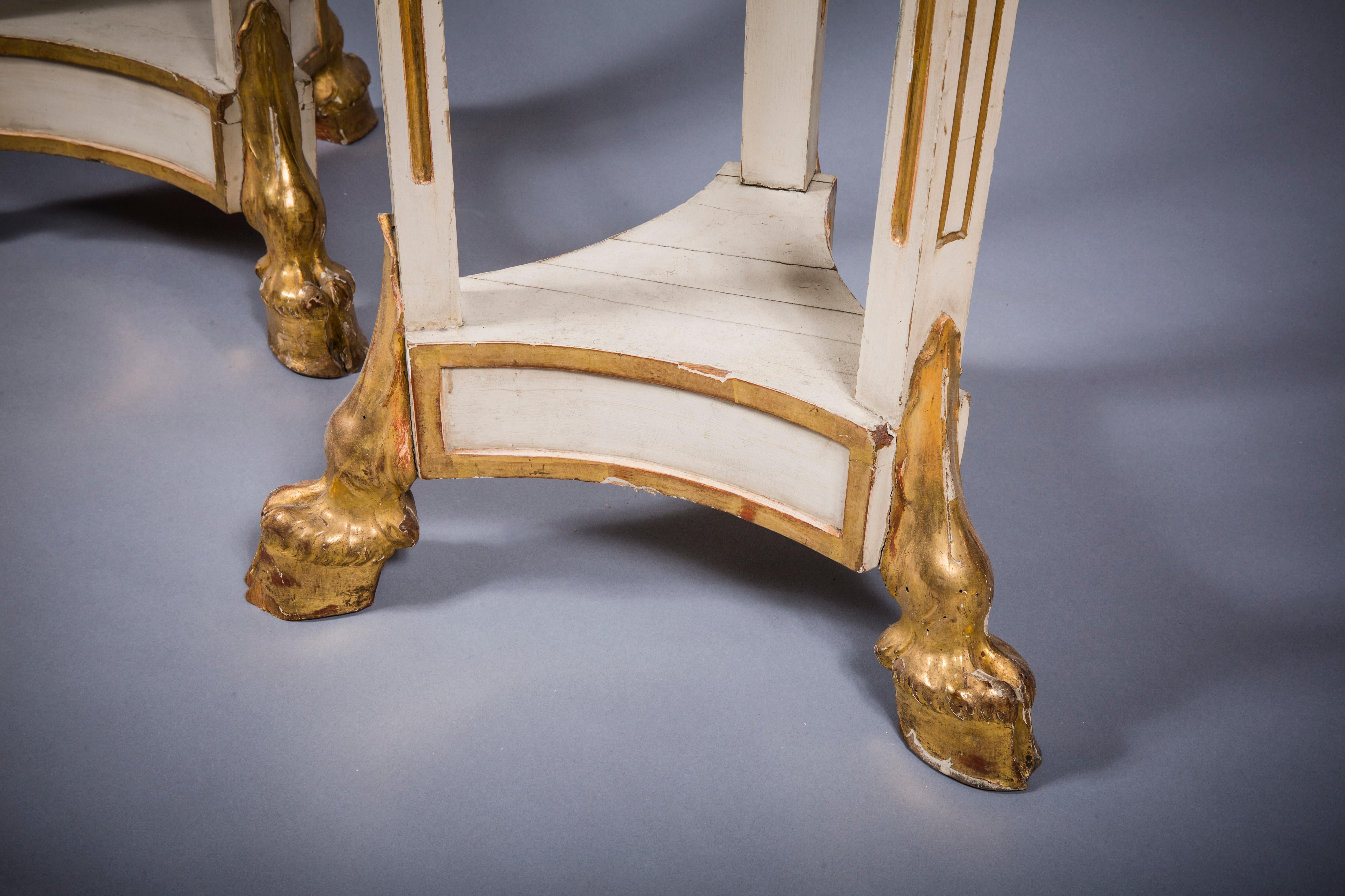 Wood Pair Italian Early 19th Century Neoclassical Pantinted and Parcel-Gilt Pedestals For Sale