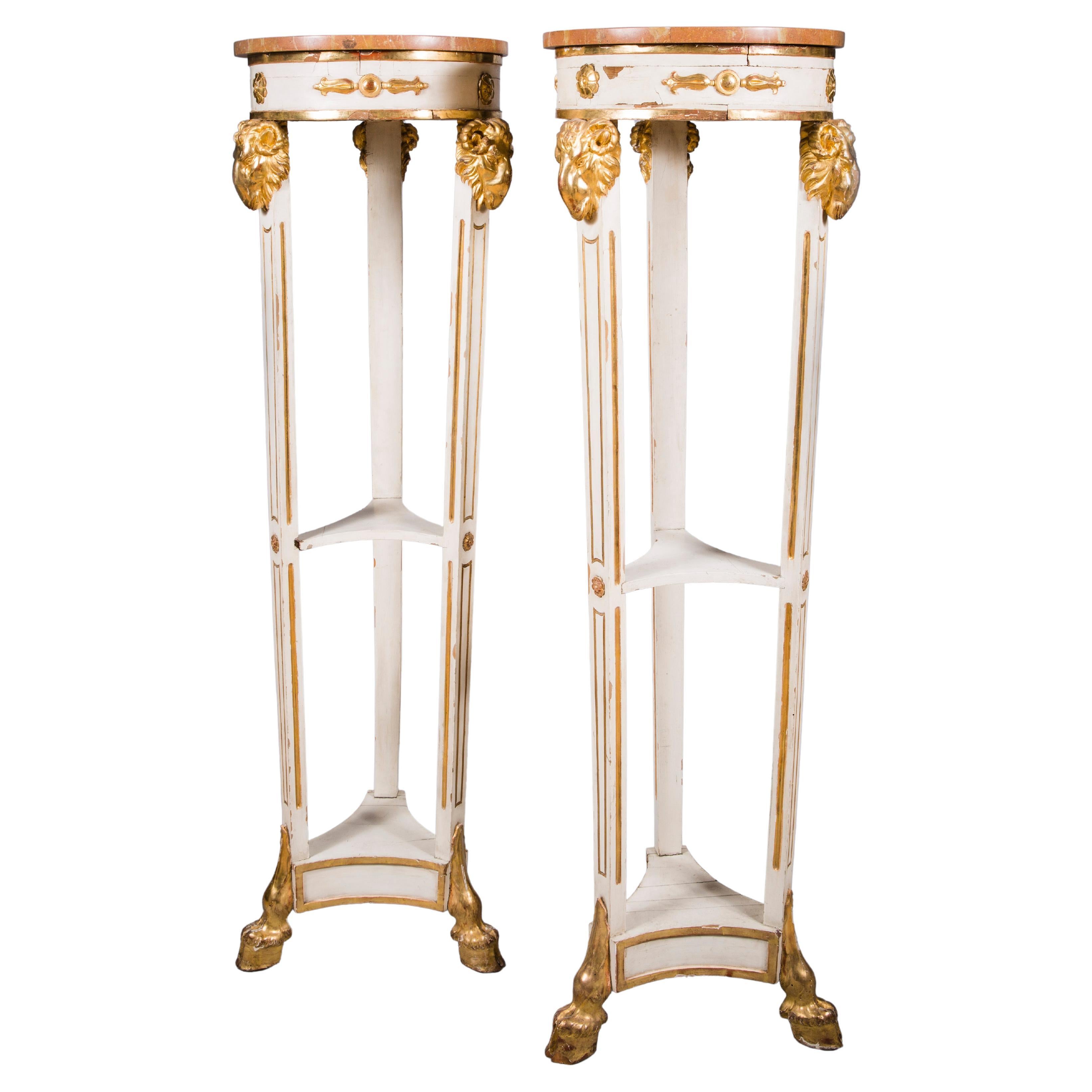 Pair Italian Early 19th Century Neoclassical Pantinted and Parcel-Gilt Pedestals