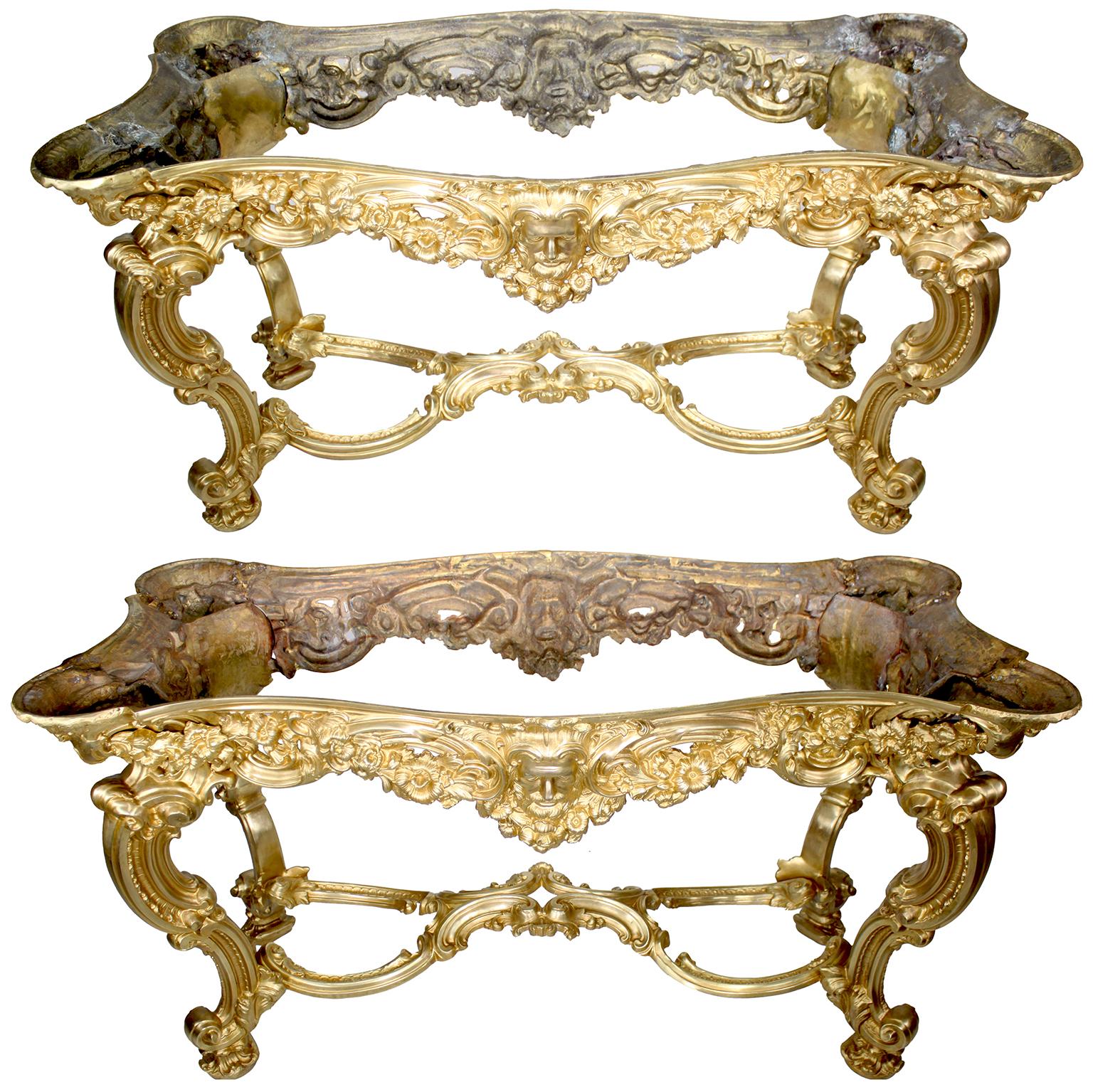 Pair Italian Early 20th Century Rococo-Style Gilt-Bronze Center Tables/Consoles  For Sale 15