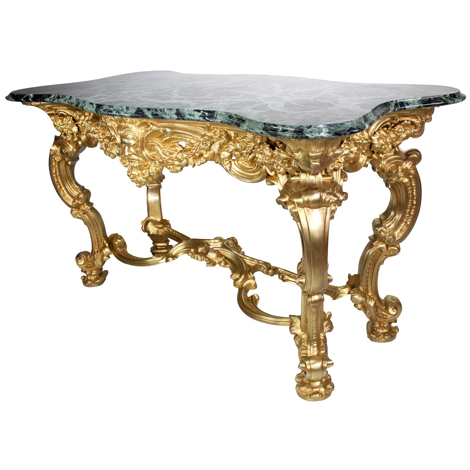 Rococo Revival Pair Italian Early 20th Century Rococo-Style Gilt-Bronze Center Tables/Consoles  For Sale