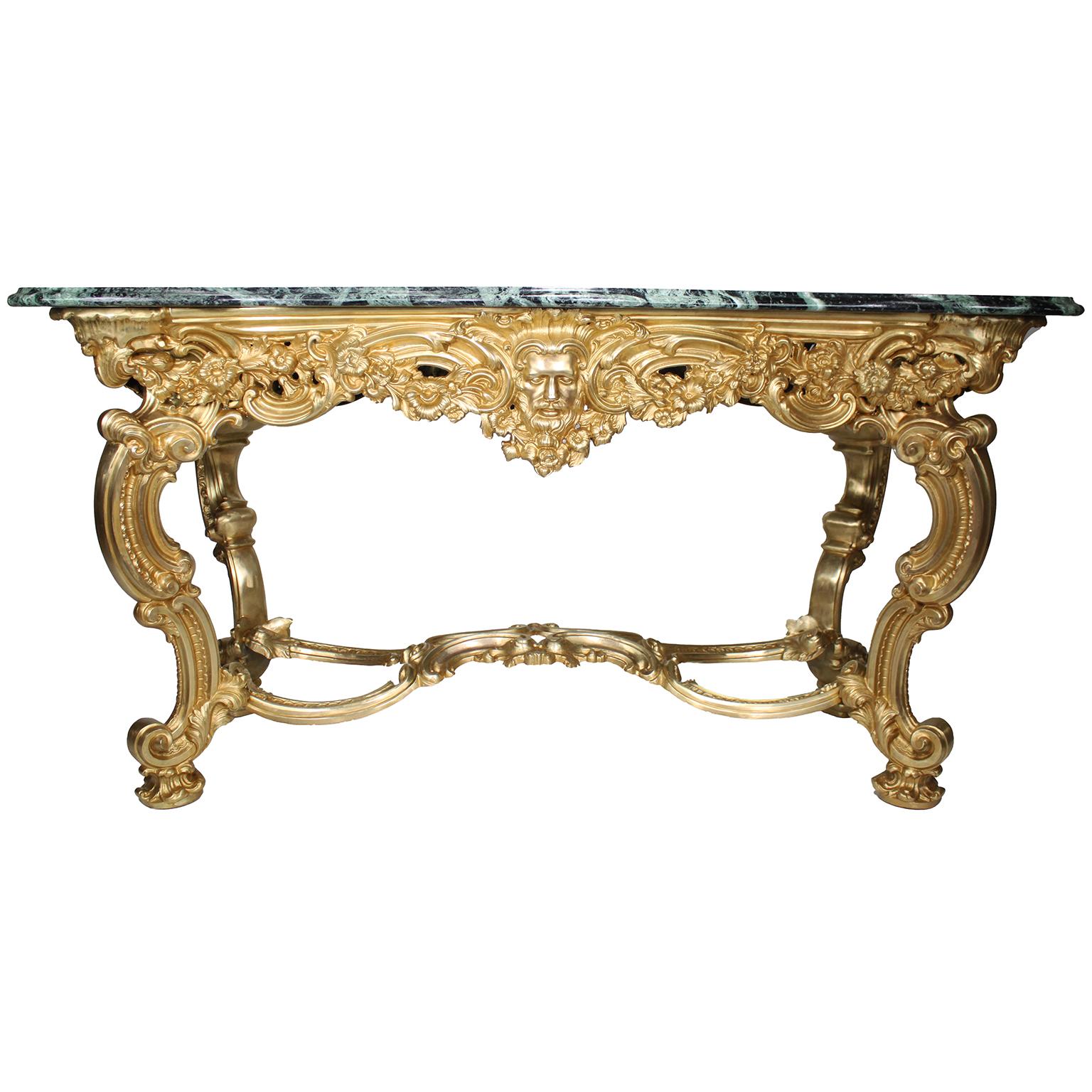 Doré Paire de tables centrales/consoles italiennes en bronze doré du début du 20e siècle  en vente