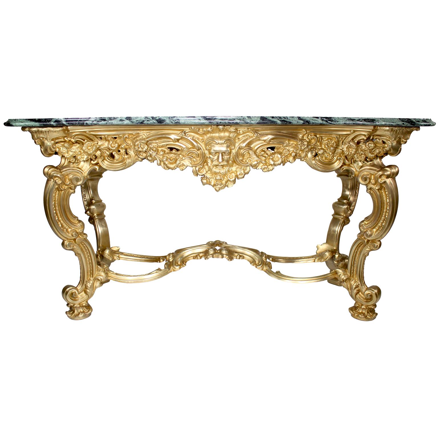 Pair Italian Early 20th Century Rococo-Style Gilt-Bronze Center Tables/Consoles  For Sale 1