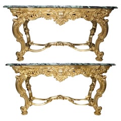 Retro Pair Italian Early 20th Century Rococo-Style Gilt-Bronze Center Tables/Consoles 