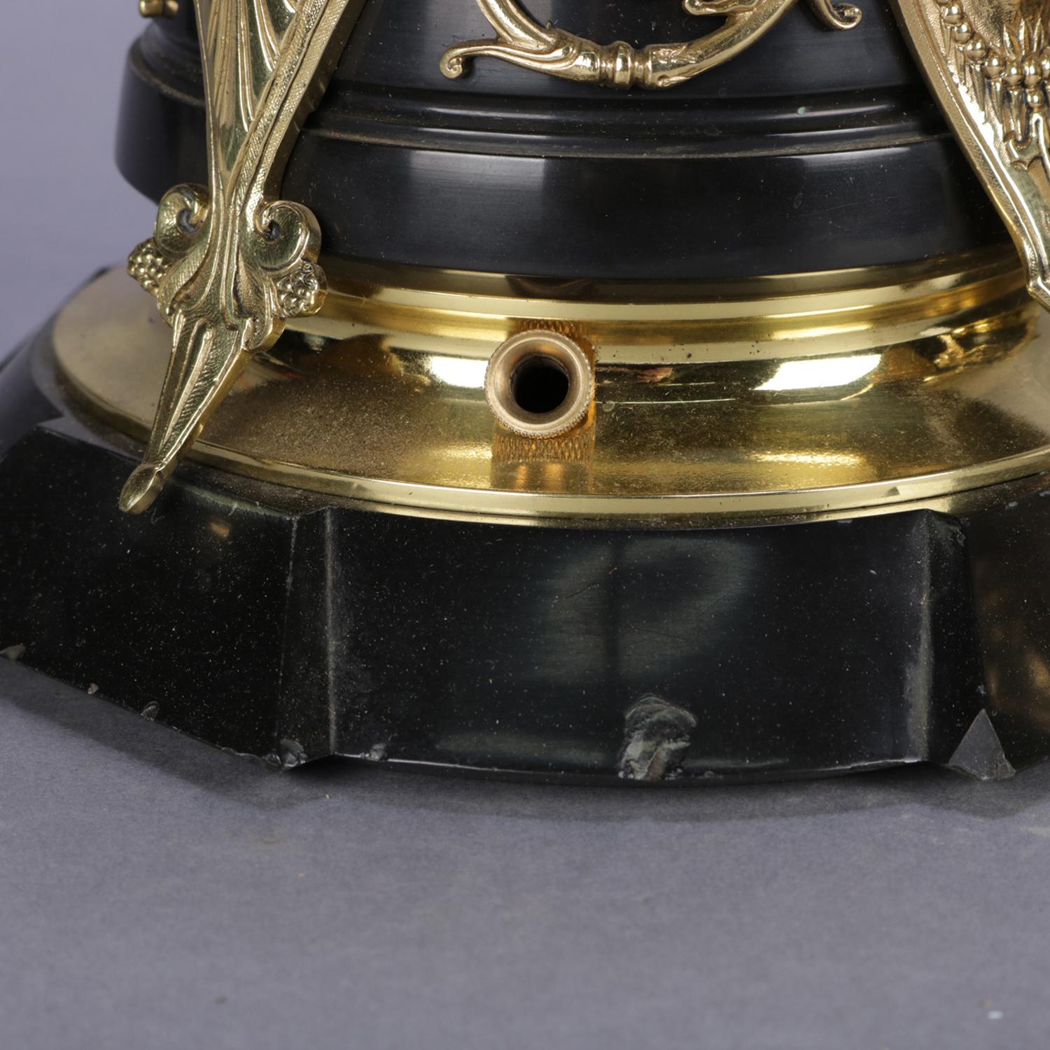 Pair of Italian Egyptian Revival Polished Bronze and Marble Figural Urns 3