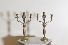 Pair Italian Empire Period Brass 3-Light Figural Candelabras, Early 19th Century