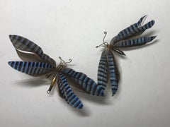 Par de Broches Mariposa Pluma Azul