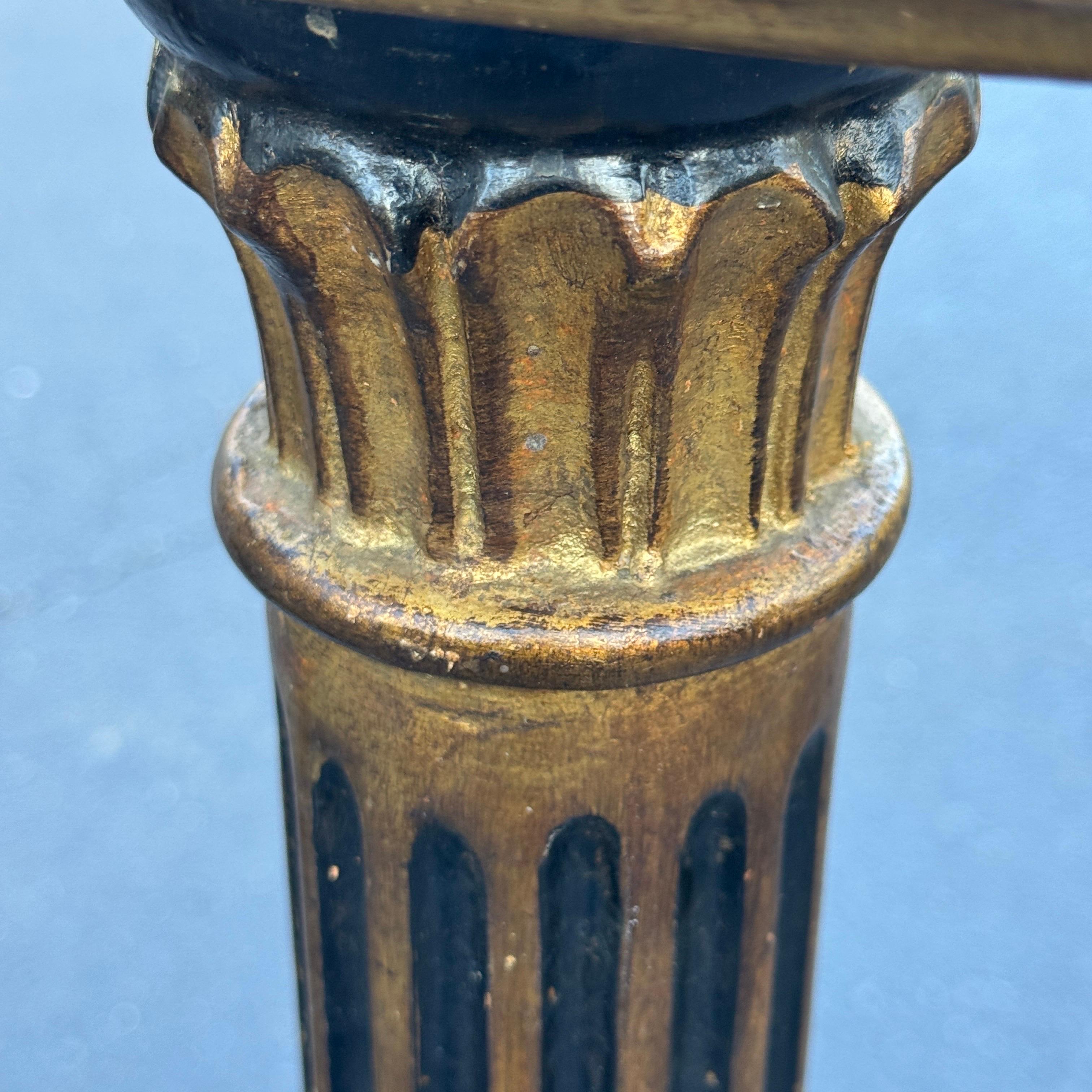 Pair Italian Florentine Black and Gold Gilt Pedestal Plant Stands For Sale 4