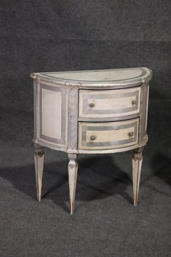 Italian Florentine Demilune Nightstands Commodes in Silver Leaf and White, Pair