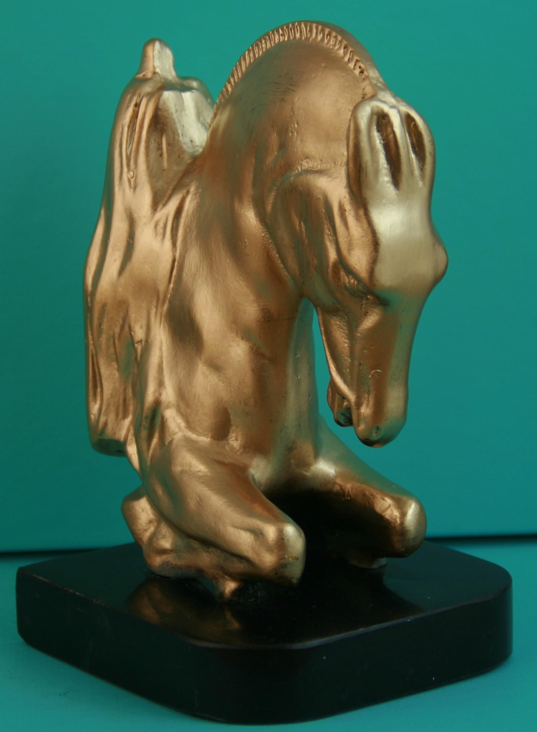 Hand-Crafted Pair Italian Gilt Brass and Marble Horse Bookends