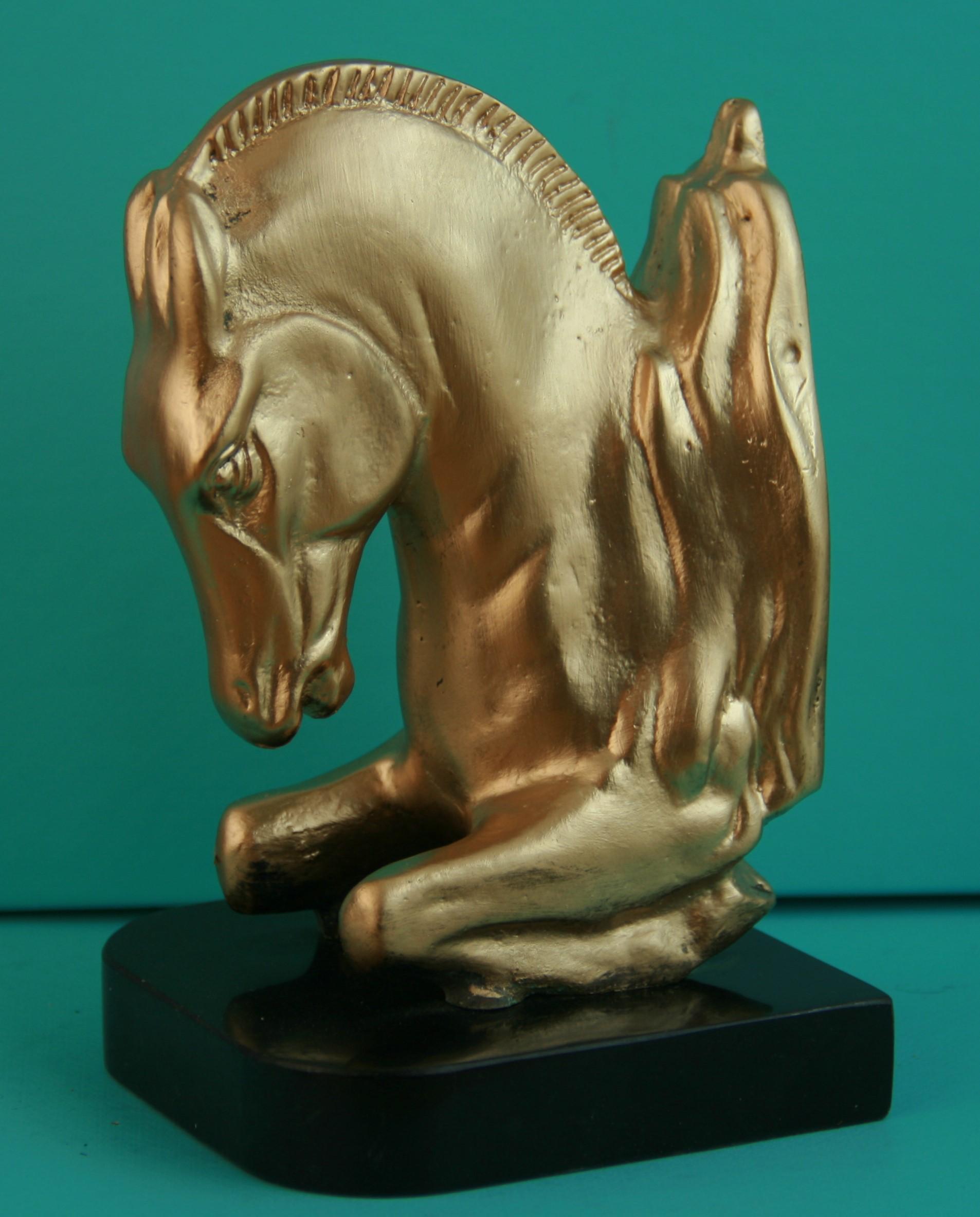 Mid-20th Century Pair Italian Gilt Brass and Marble Horse Bookends