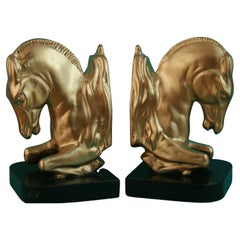 Pair Italian Gilt Brass and Marble Horse Bookends