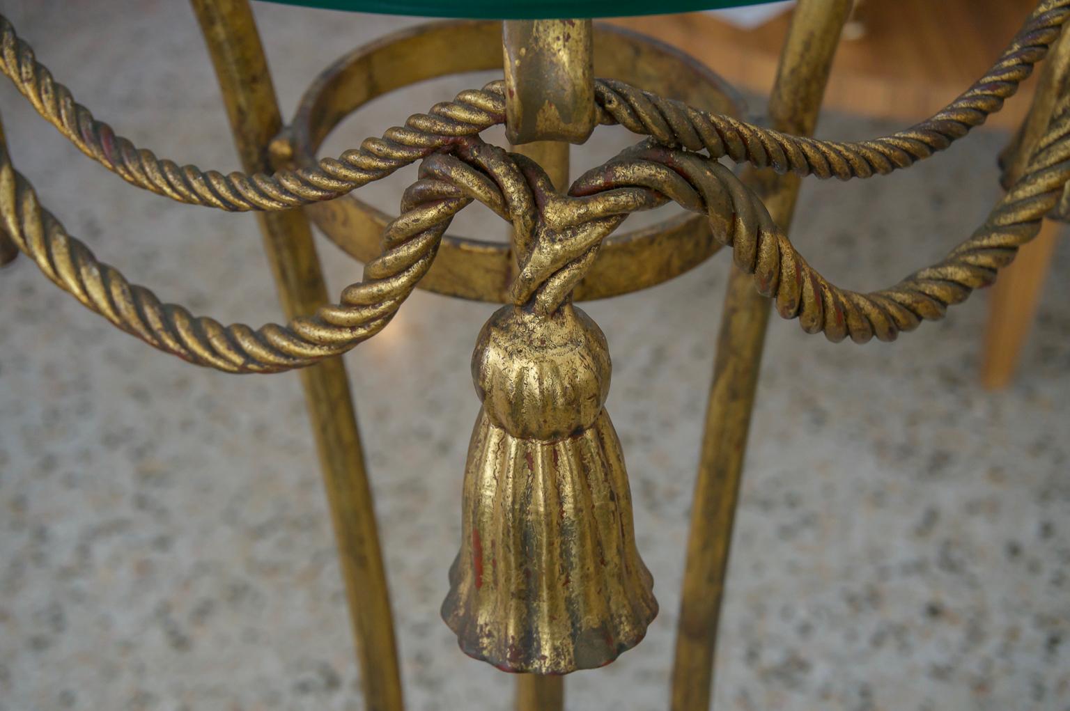 Burnished Pair of Italian Gilt Metal Rope and Tassel Plant Stand