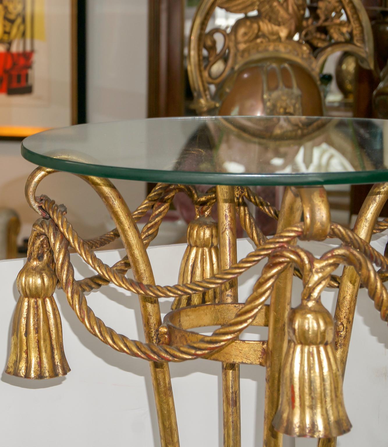 20th Century Pair of Italian Gilt Metal Rope and Tassel Plant Stand