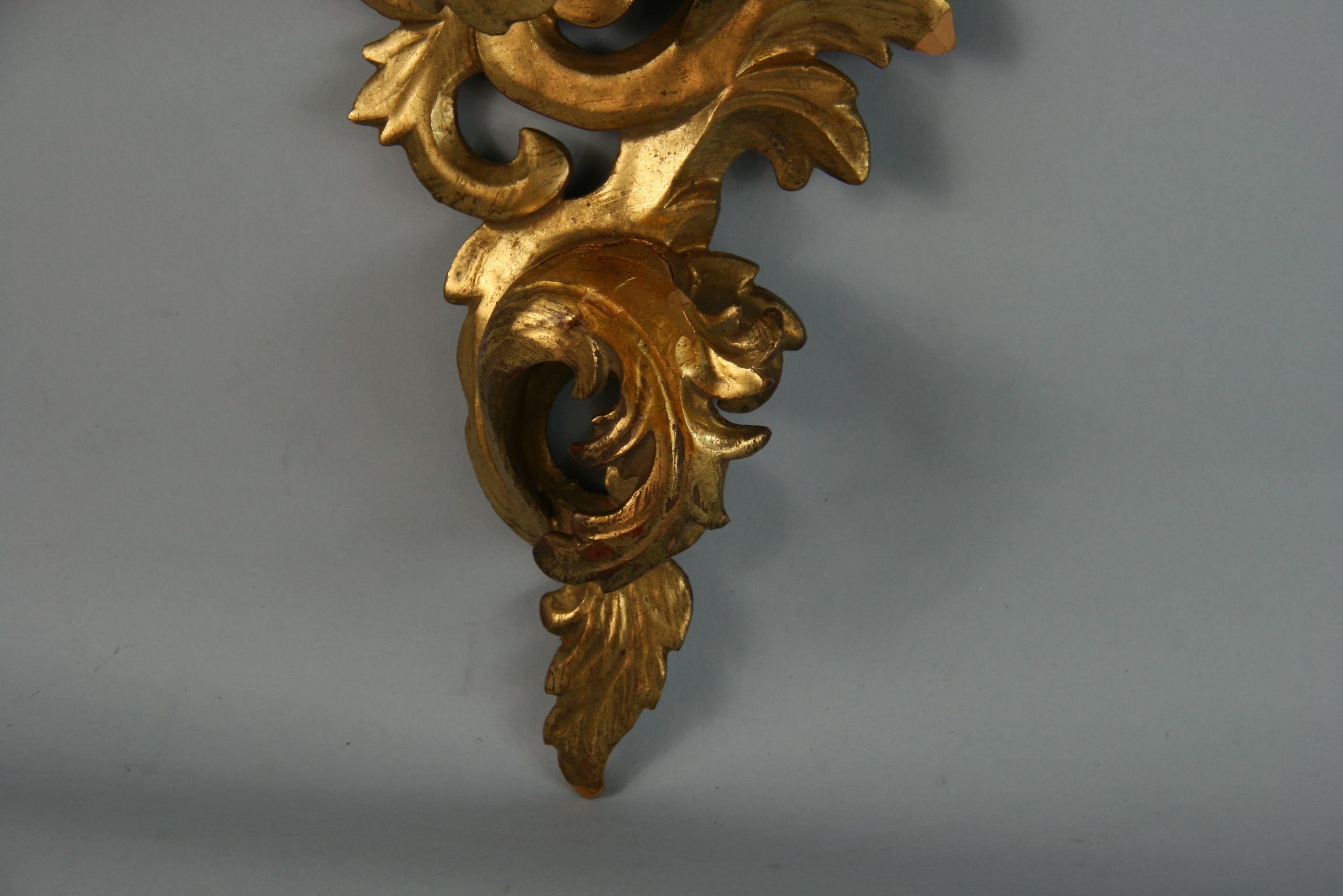 Mid-20th Century Antique Pair Italian Gilt Wood Hand Carved Wall Shelves / Brackets 1940
