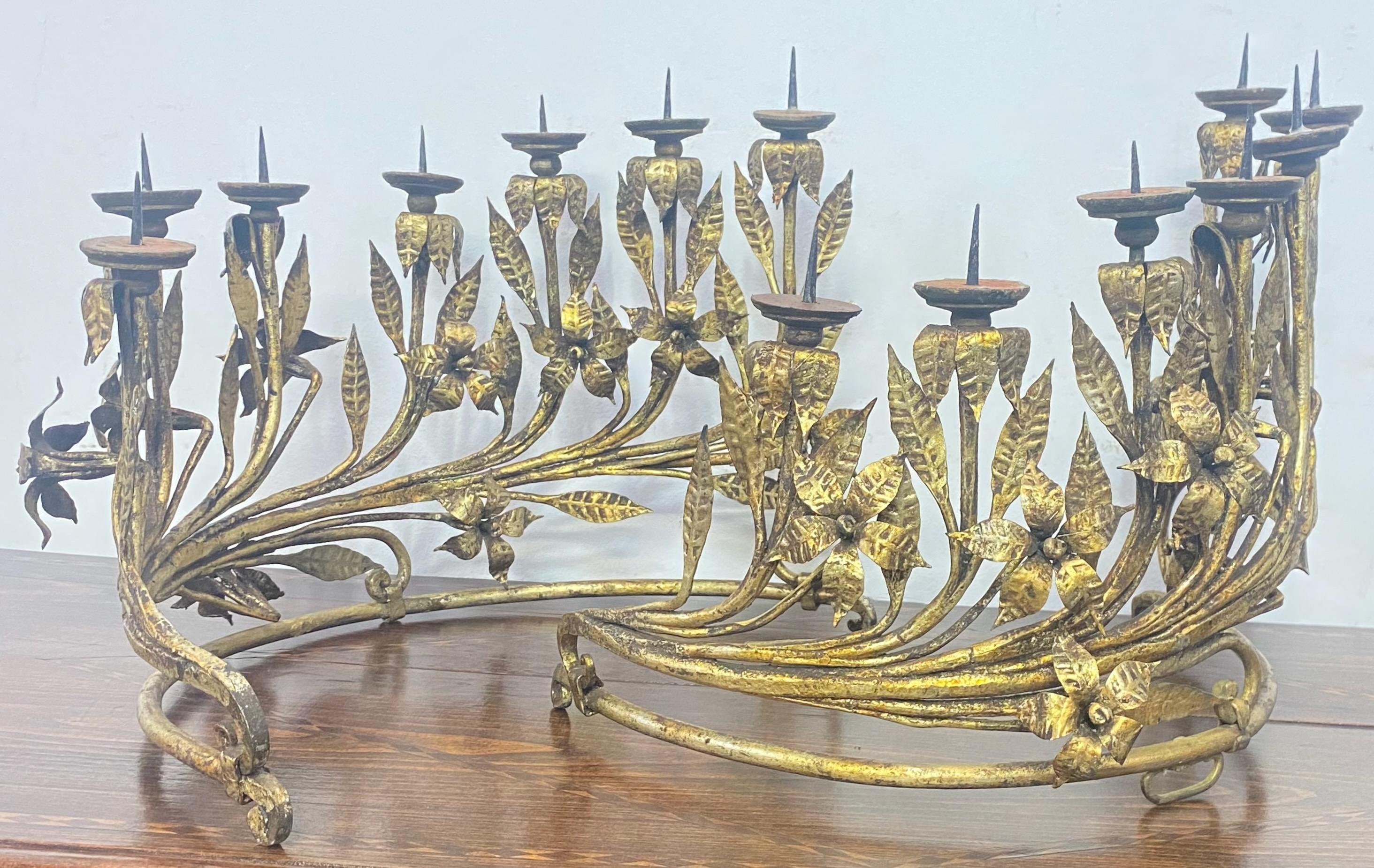 Pair Italian Gilt Wrought Iron Candle Holders, 19th Century For Sale 2