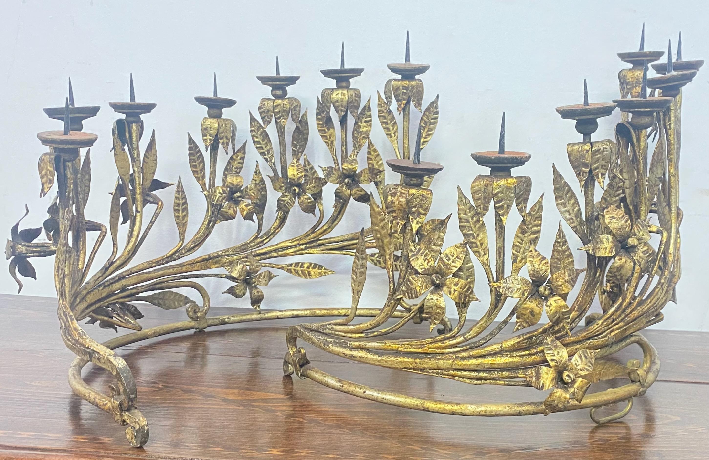 Pair Italian Gilt Wrought Iron Candle Holders, 19th Century For Sale 3