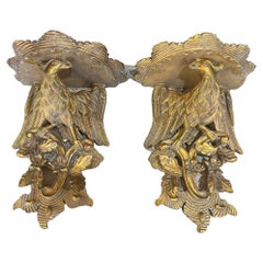 Pair Italian Giltwood Eagle Wall Shelves