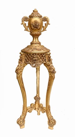 Pair Italian Giltwood Pedestals Rococo Stands Classical Urn Finials