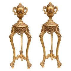 Pair Italian Giltwood Pedestals Rococo Stands Classical Urn Finials