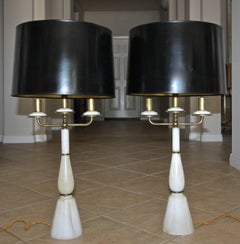 Pair of Italian Gio Ponti Style Alabaster Brass Lamps