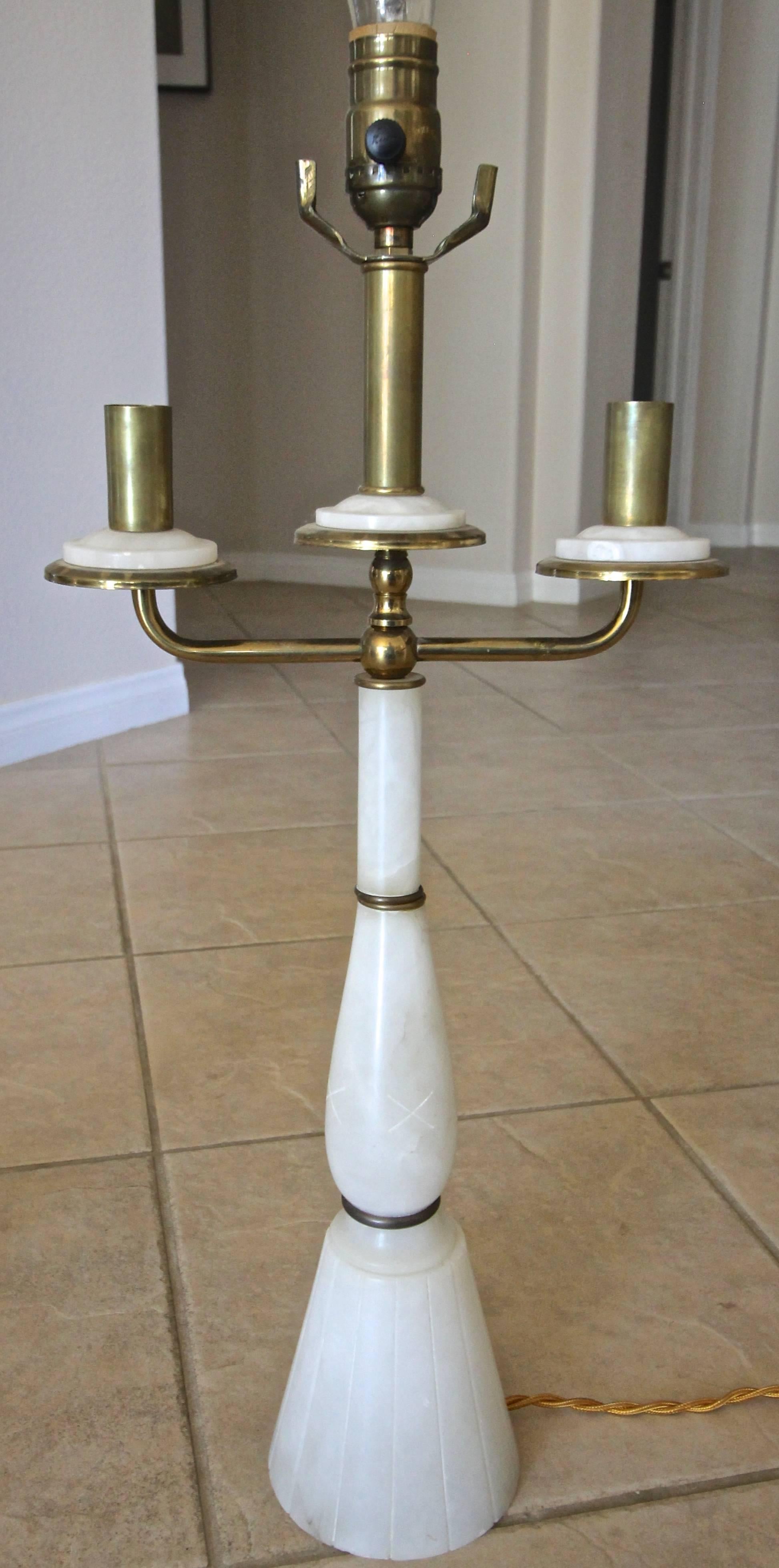 Pair of Italian Gio Ponti Style Alabaster Brass Lamps For Sale 1
