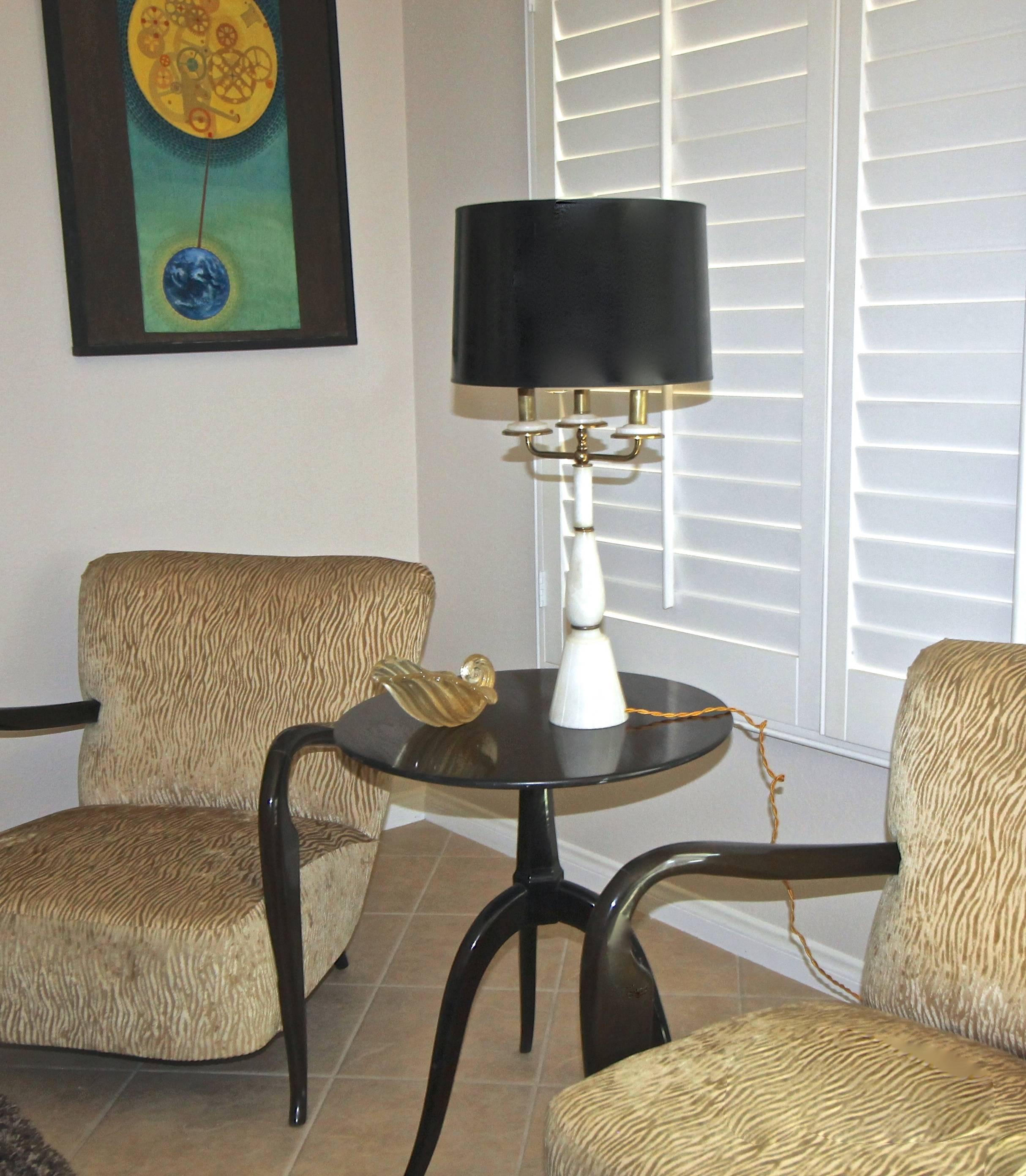 Paire de lampes italiennes de style Gio Ponti en laiton et albâtre en vente 4