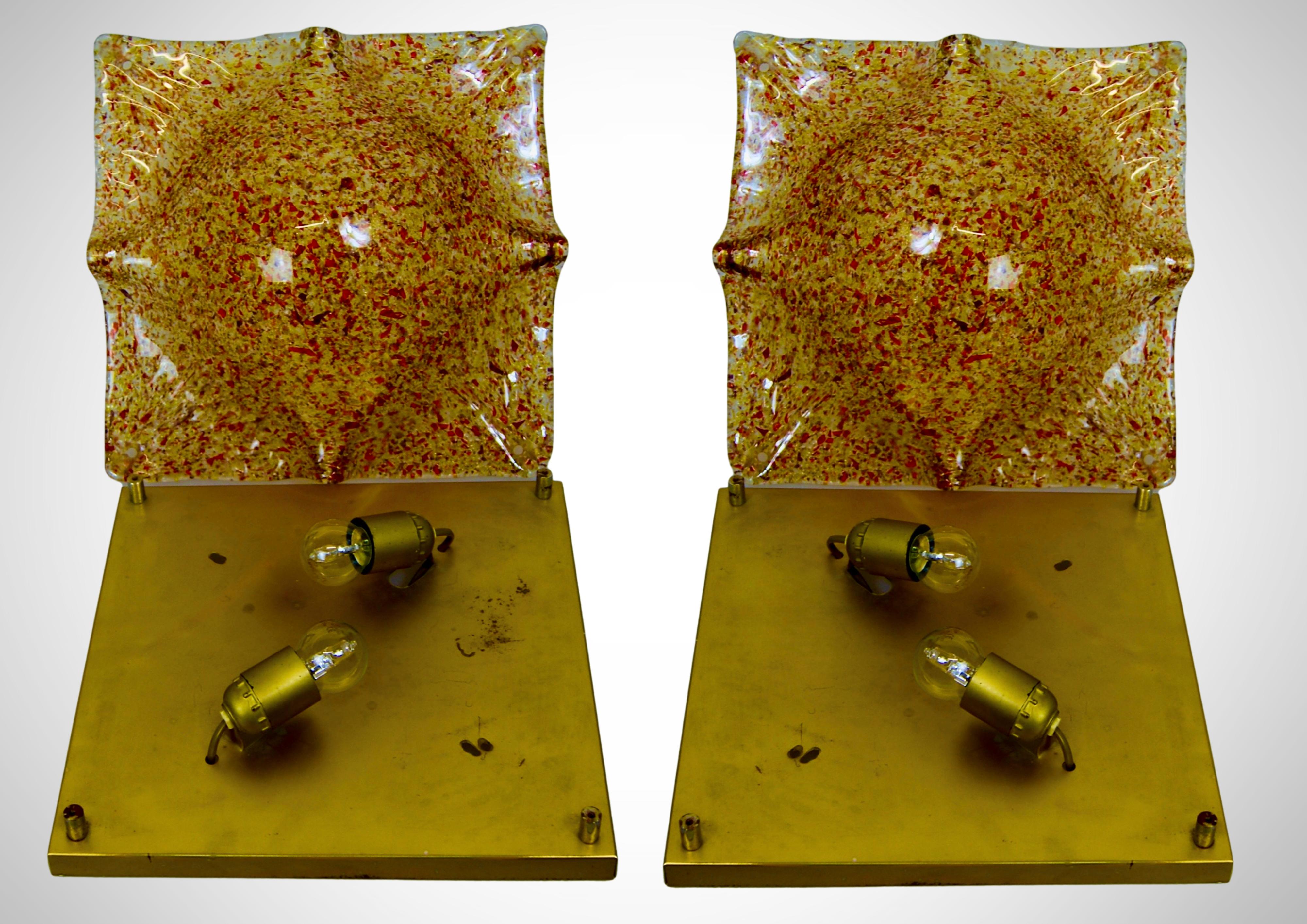 Pair Italian Glass Lamps Wall Sconces by Mazzega Murrine Inclusion 1950s For Sale 9