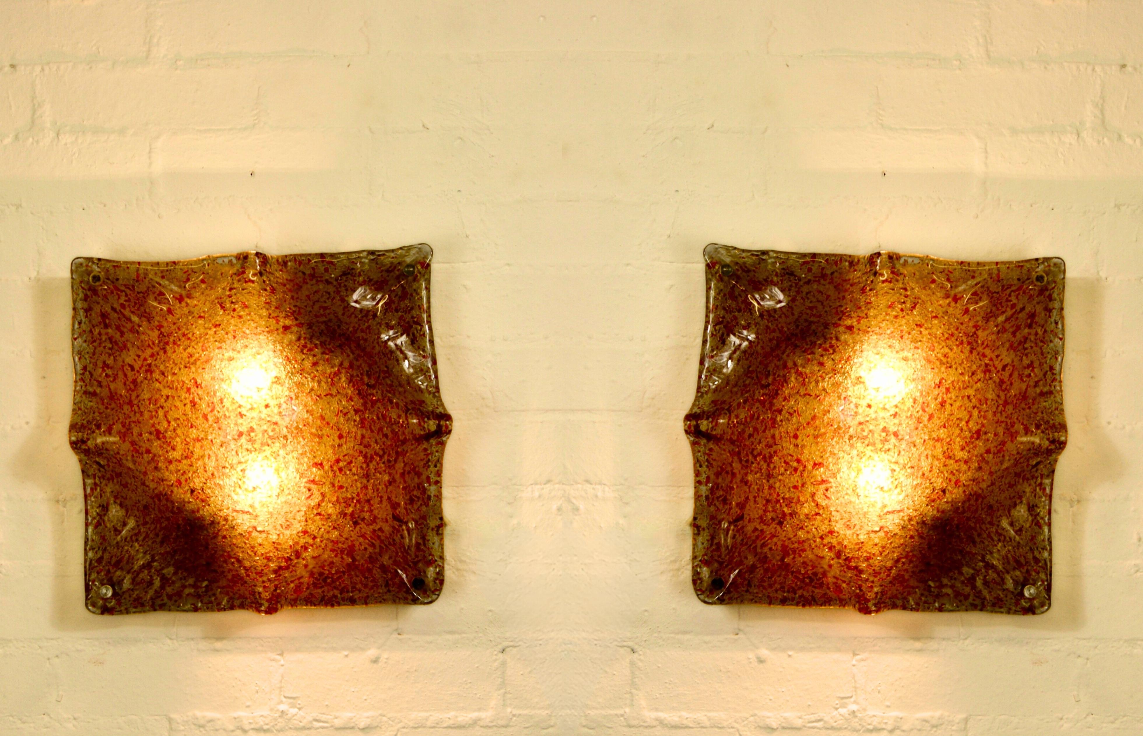 Pair Italian Glass Lamps Wall Sconces by Mazzega Murrine Inclusion 1950s For Sale 10
