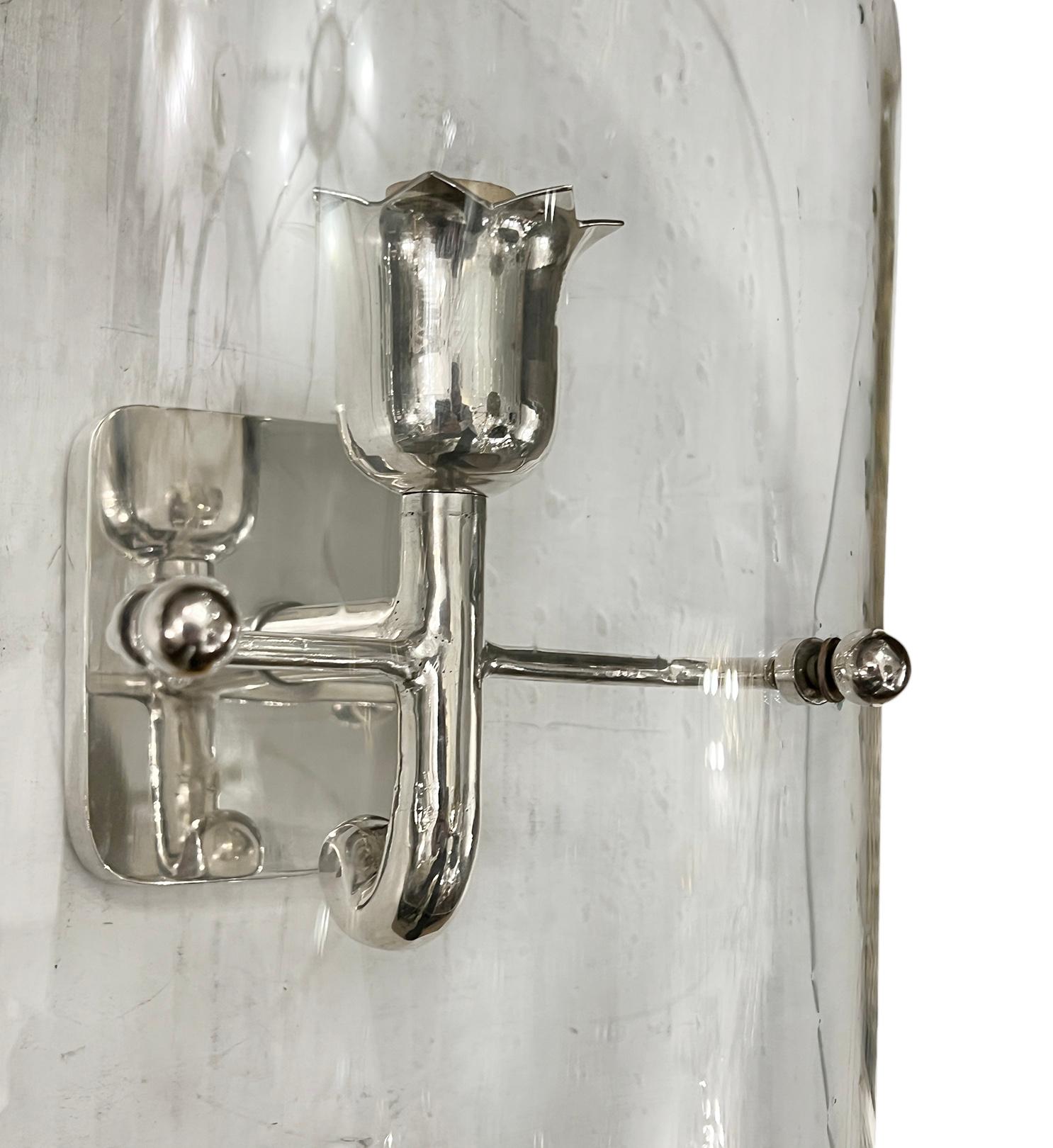 Mid-20th Century Pair Italian Glass Moderne Sconces For Sale