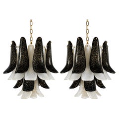 Pair Italian Gold Inclusion Petal Chandeliers, Murano